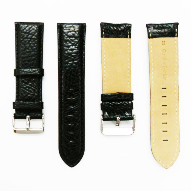 Load image into Gallery viewer, Leather Watch Band, 24MM and 26MM, Black with Grain, Padded, White and Black Stitched, Regular Size, Leather Strap Replacement, Silver Buckle
