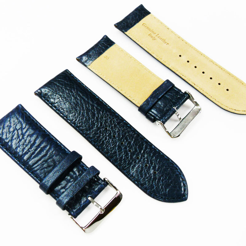 Load image into Gallery viewer, Leather Watch Band, 30MM, Royal Blue with Grain, Padded, Blue and White Stitched, Regular Size, Leather Strap Replacement, Silver Buckle
