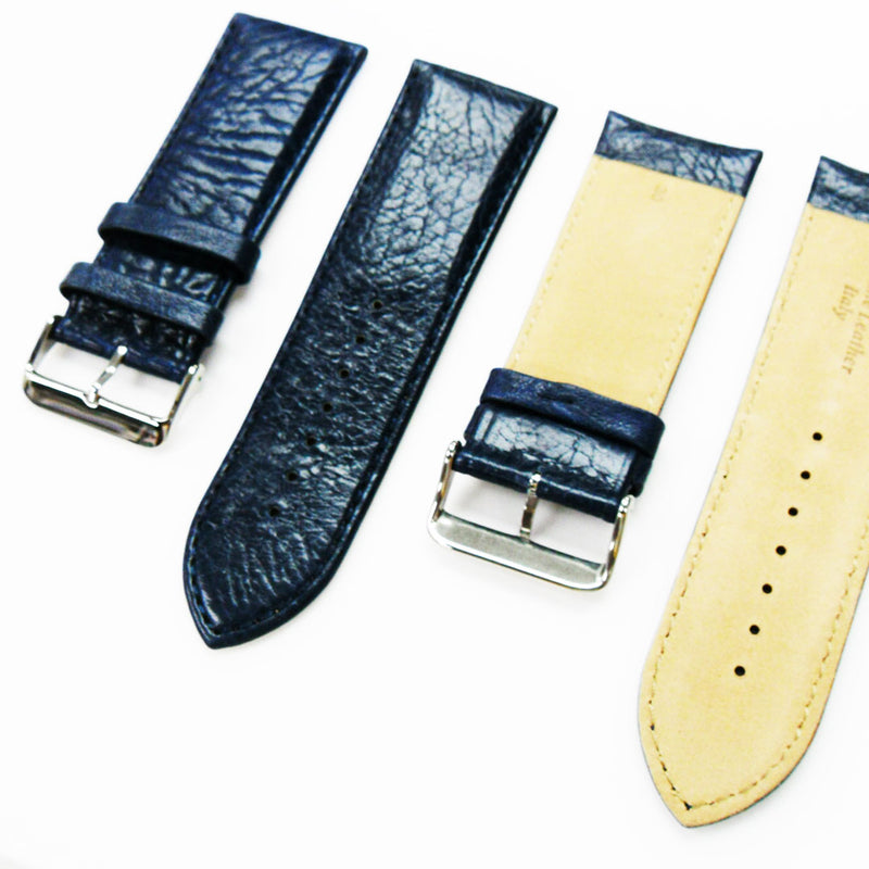 Load image into Gallery viewer, Leather Watch Band, 30MM, Royal Blue with Grain, Padded, Blue and White Stitched, Regular Size, Leather Strap Replacement, Silver Buckle
