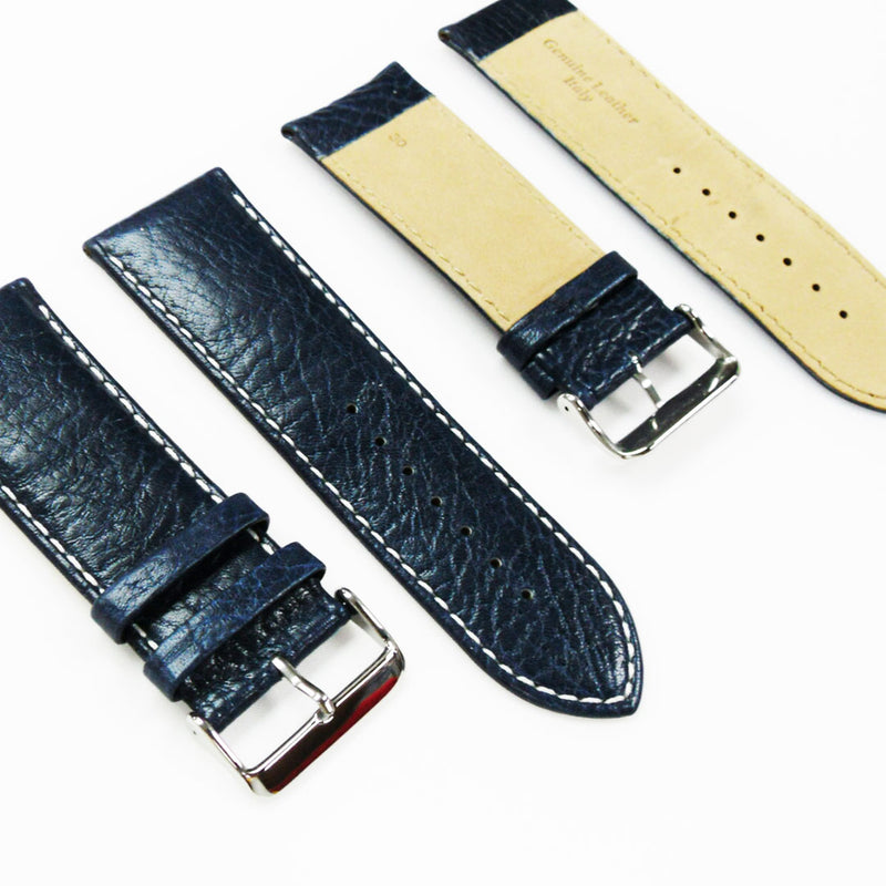 Load image into Gallery viewer, Leather Watch Band, 30MM, Royal Blue with Grain, Padded, Blue and White Stitched, Regular Size, Leather Strap Replacement, Silver Buckle
