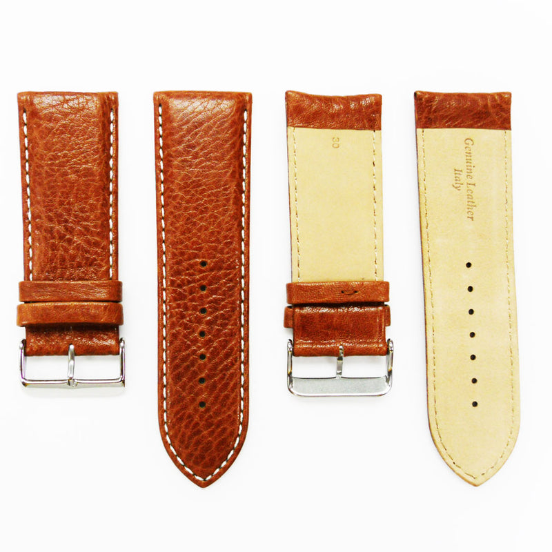 Load image into Gallery viewer, 28MM Leather Watch Band Dark Brown with Grain Padded Brown Stitched Regular Size Strap Replacement With Silver Buckle
