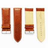 Leather Watch Band, 28MM, Royal Blue with Grain, Padded, White Stitched, Regular Size, Leather Strap Replacement, Silver Buckle