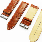 Leather Watch Band, 28MM, Light Brown with Grain, Padded, White Stitched, Regular Size, Leather Strap Replacement, Silver Buckle