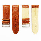 28MM Leather Watch Band Dark Brown with Grain Padded Brown Stitched Regular Size Strap Replacement With Silver Buckle