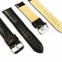 Leather Watch Band, 24MM, Dark Brown with Grain, Padded, Brown and White Stitched, Regular Size, Leather Strap Replacement, Silver Buckle