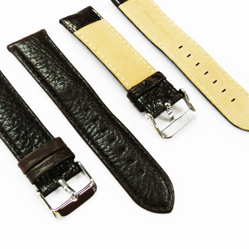 Load image into Gallery viewer, Leather Watch Band, 24MM, Dark Brown with Grain, Padded, Brown and White Stitched, Regular Size, Leather Strap Replacement, Silver Buckle
