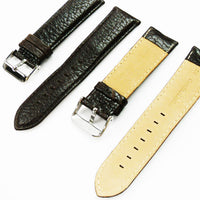 Leather Watch Band, 24MM, Dark Brown with Grain, Padded, Brown and White Stitched, Regular Size, Leather Strap Replacement, Silver Buckle