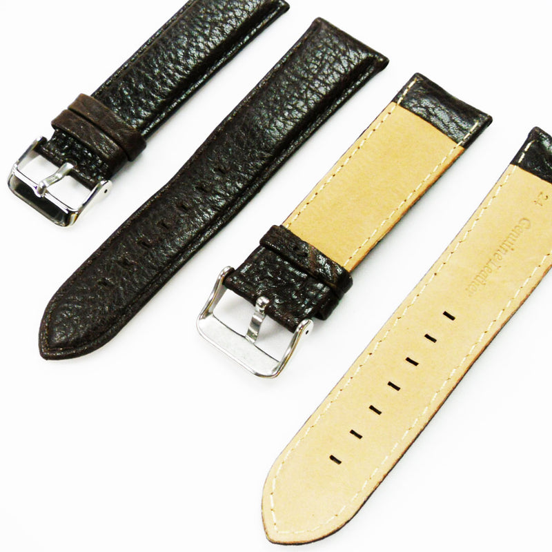 Load image into Gallery viewer, Leather Watch Band, 24MM, Dark Brown with Grain, Padded, Brown and White Stitched, Regular Size, Leather Strap Replacement, Silver Buckle
