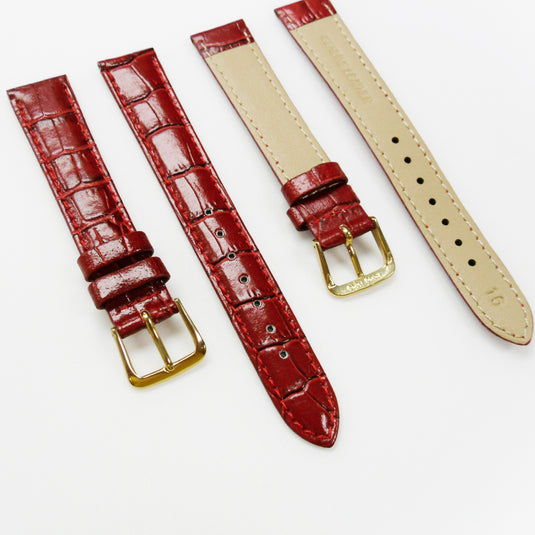 Crocodile Watch Grain Strap For Men 16 MM Band Red Color, Regular Size, Watch Band Replacement