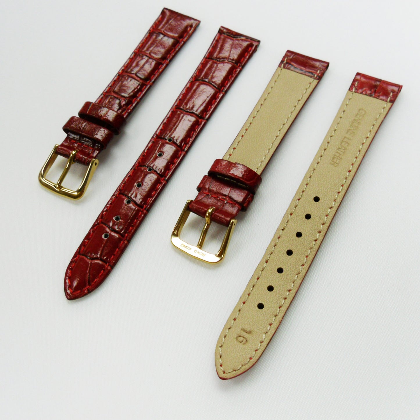 Crocodile Watch Grain Strap For Men 16 MM Band Red Color, Regular Size, Watch Band Replacement