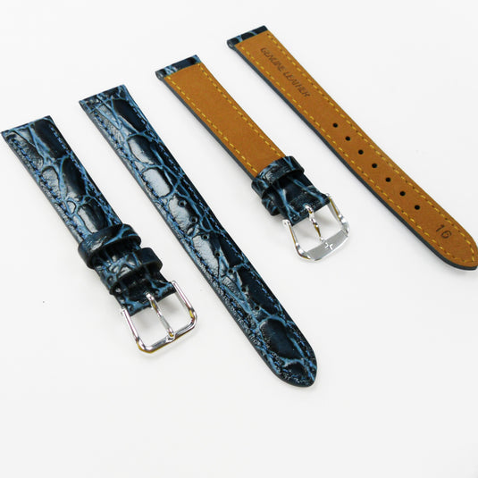 Crocodile Watch Grain Strap For Men 16 MM Band Blue Color, Regular Size, Watch Band Replacement