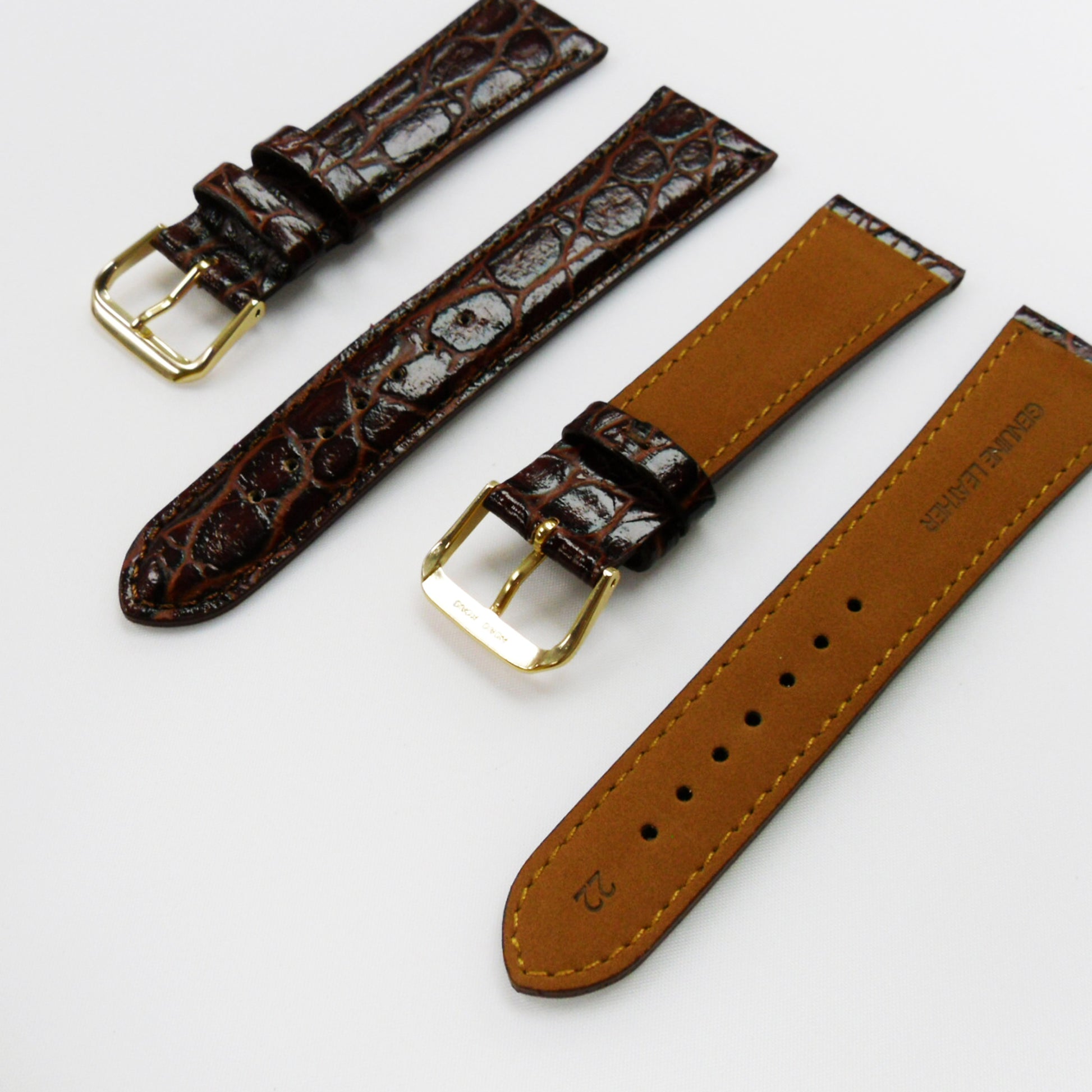 Crocodile Watch Grain Strap For Men 22 MM Band, Brown Color, Regular Size, Watch Band Replacement - Universal Jewelers & Watch Tools Inc.