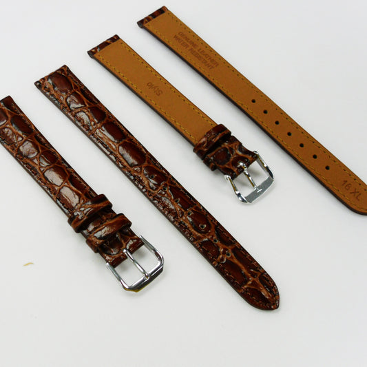 Crocodile Watch Grain Strap For Men 16 MM Band Brown Color, XL Size, Watch Band Replacement - Universal Jewelers & Watch Tools Inc.