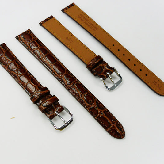 Crocodile Watch Grain Strap For Men 16 MM Band Brown Color, XL Size, Watch Band Replacement