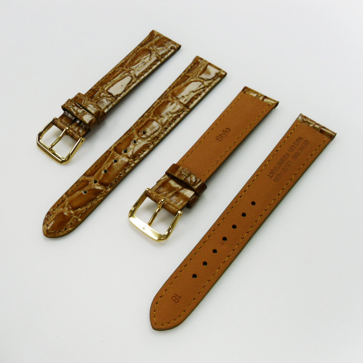 Crocodile Watch Grain Strap For Men 18 MM Band Tan Color, Regular Size, Watch Band Replacement