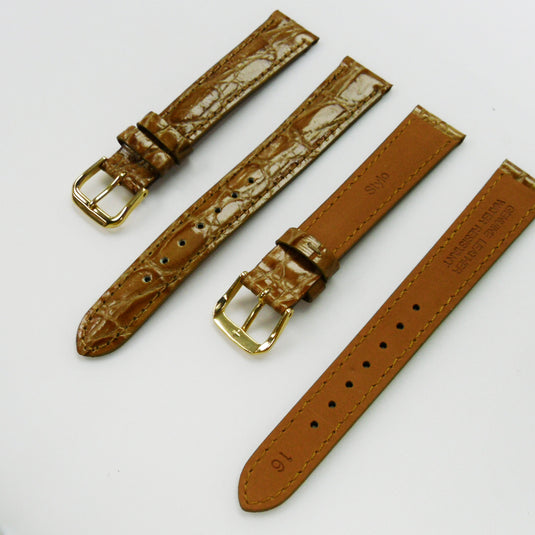 Crocodile Watch Grain Strap For Men 16 MM Band Tan Color, Regular Size, Watch Band Replacement