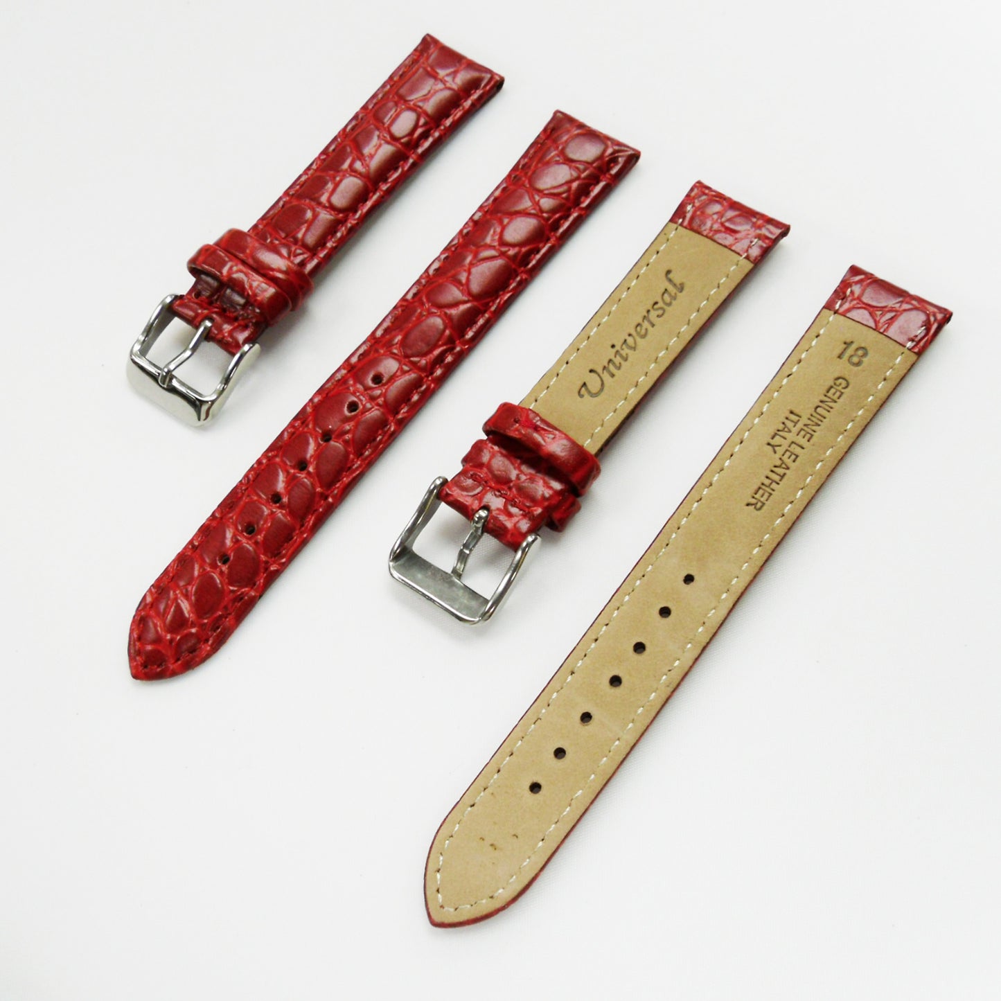 Crocodile Watch Grain Strap For Men 18 MM and 22 MM Band Red Color, Regular Size, Watch Band Replacement