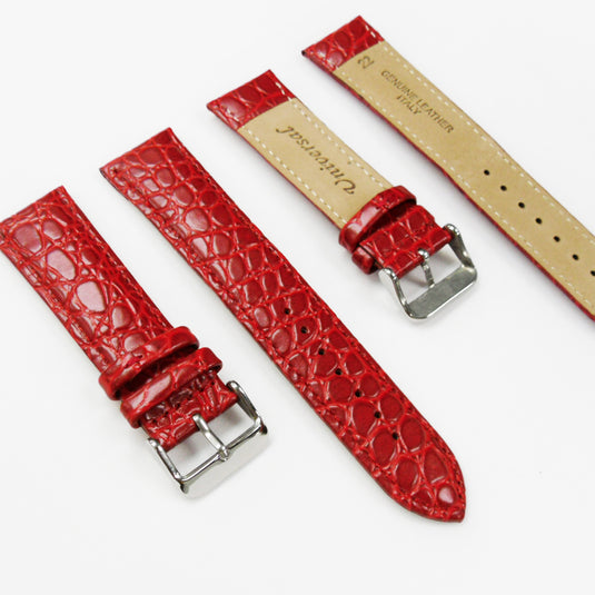 Crocodile Watch Grain Strap For Men 18 MM and 22 MM Band Red Color, Regular Size, Watch Band Replacement