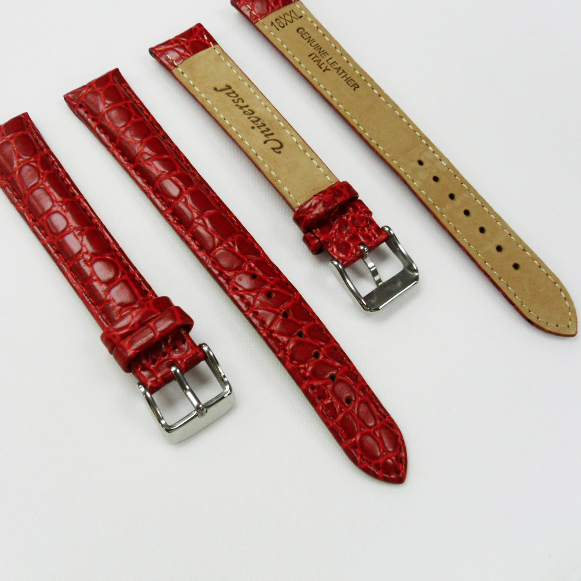 Crocodile Watch Grain Strap For Men 18 MM and 20 MM Band Red Color, XXL Size, Watch Band Replacement - Universal Jewelers & Watch Tools Inc.