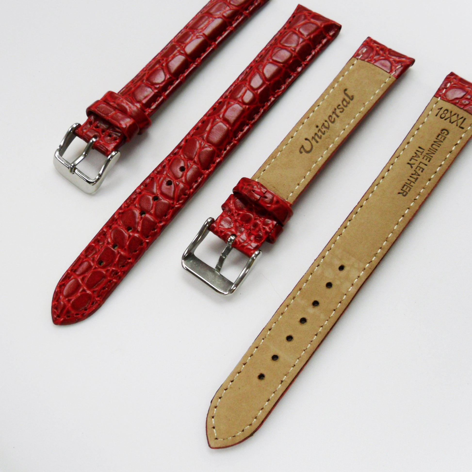 Crocodile Watch Grain Strap For Men 18 MM and 20 MM Band Red Color, XXL Size, Watch Band Replacement - Universal Jewelers & Watch Tools Inc.