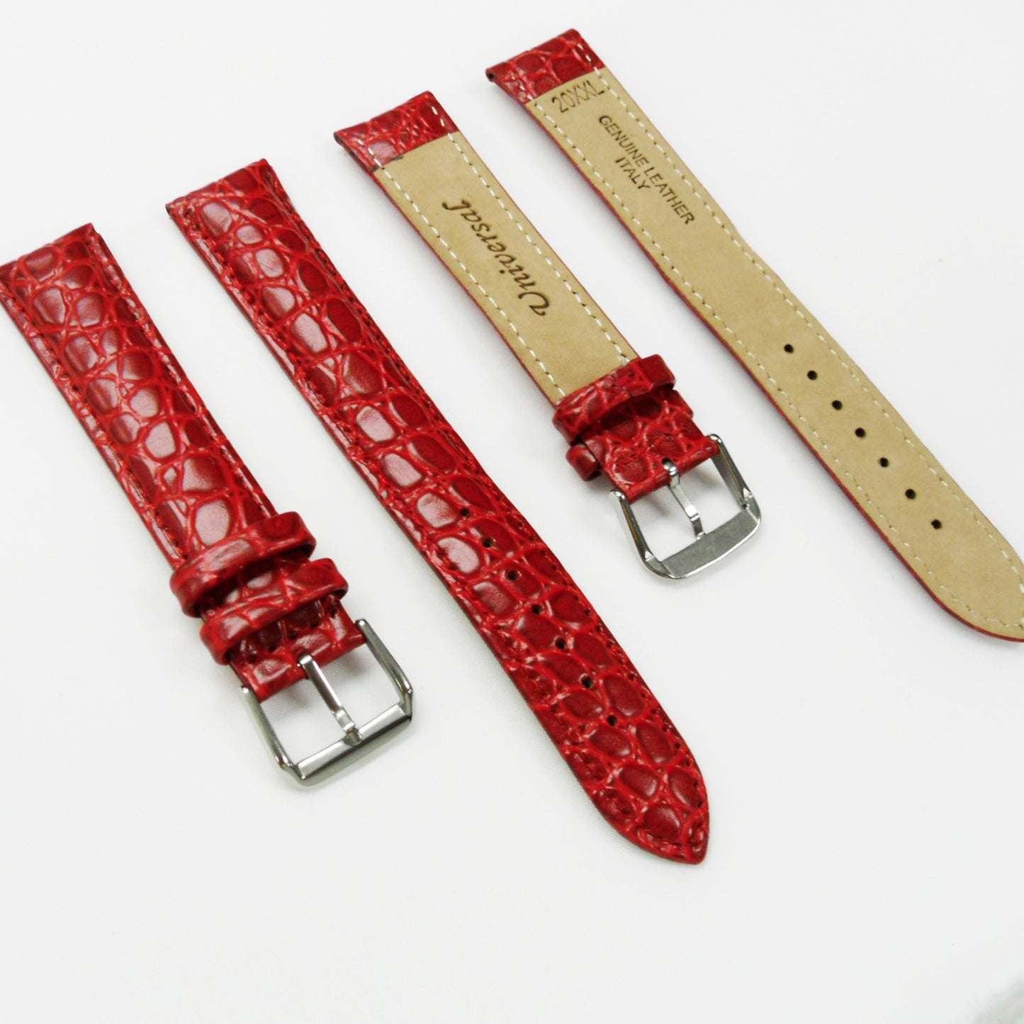 Crocodile Watch Grain Strap For Men 18 MM and 20 MM Band Red Color, XXL Size, Watch Band Replacement - Universal Jewelers & Watch Tools Inc.