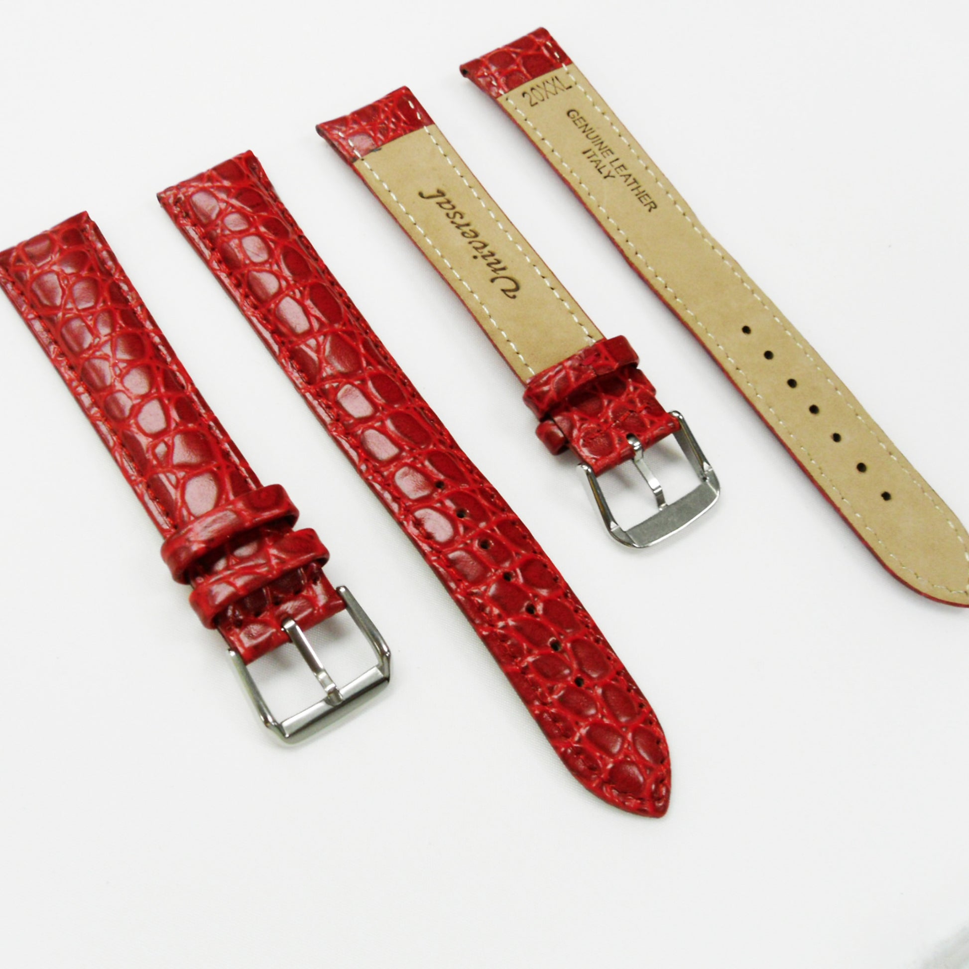 Crocodile Watch Grain Strap For Men 18 MM and 20 MM Band Red Color, XXL Size, Watch Band Replacement - Universal Jewelers & Watch Tools Inc.