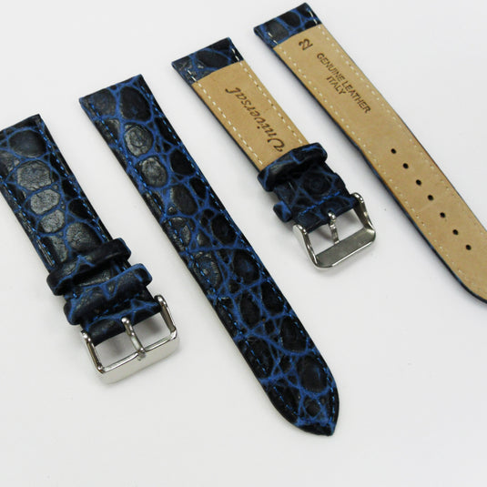 Crocodile Watch Grain Strap For Men 20 MM and 22 MM Band Dark Blue Color, Regular Size, Watch Band Replacement