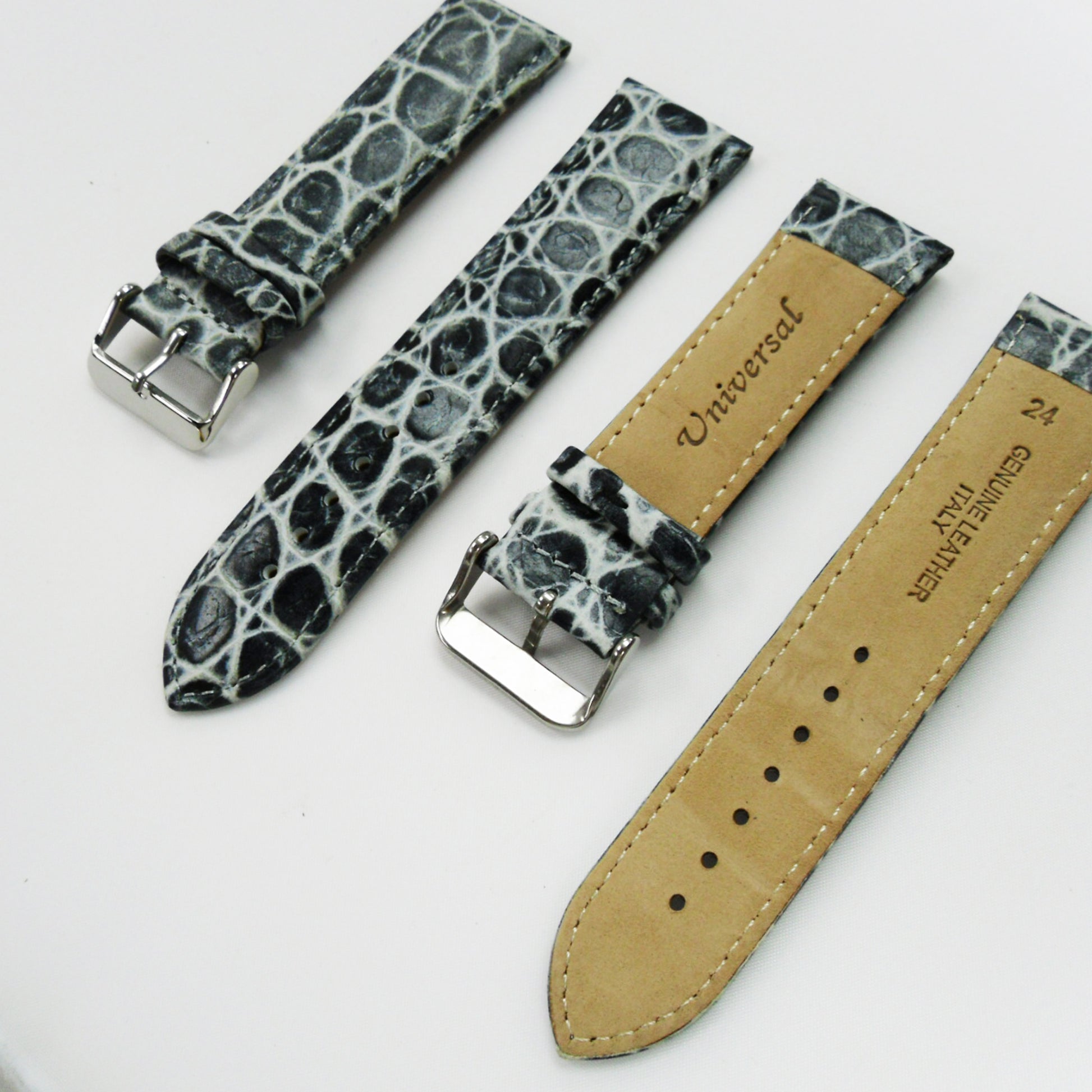 Crocodile Watch Grain Strap For Men 24 MM and 26 MM Band, Gey Color, Regular Size, Watch Band Replacement - Universal Jewelers & Watch Tools Inc.