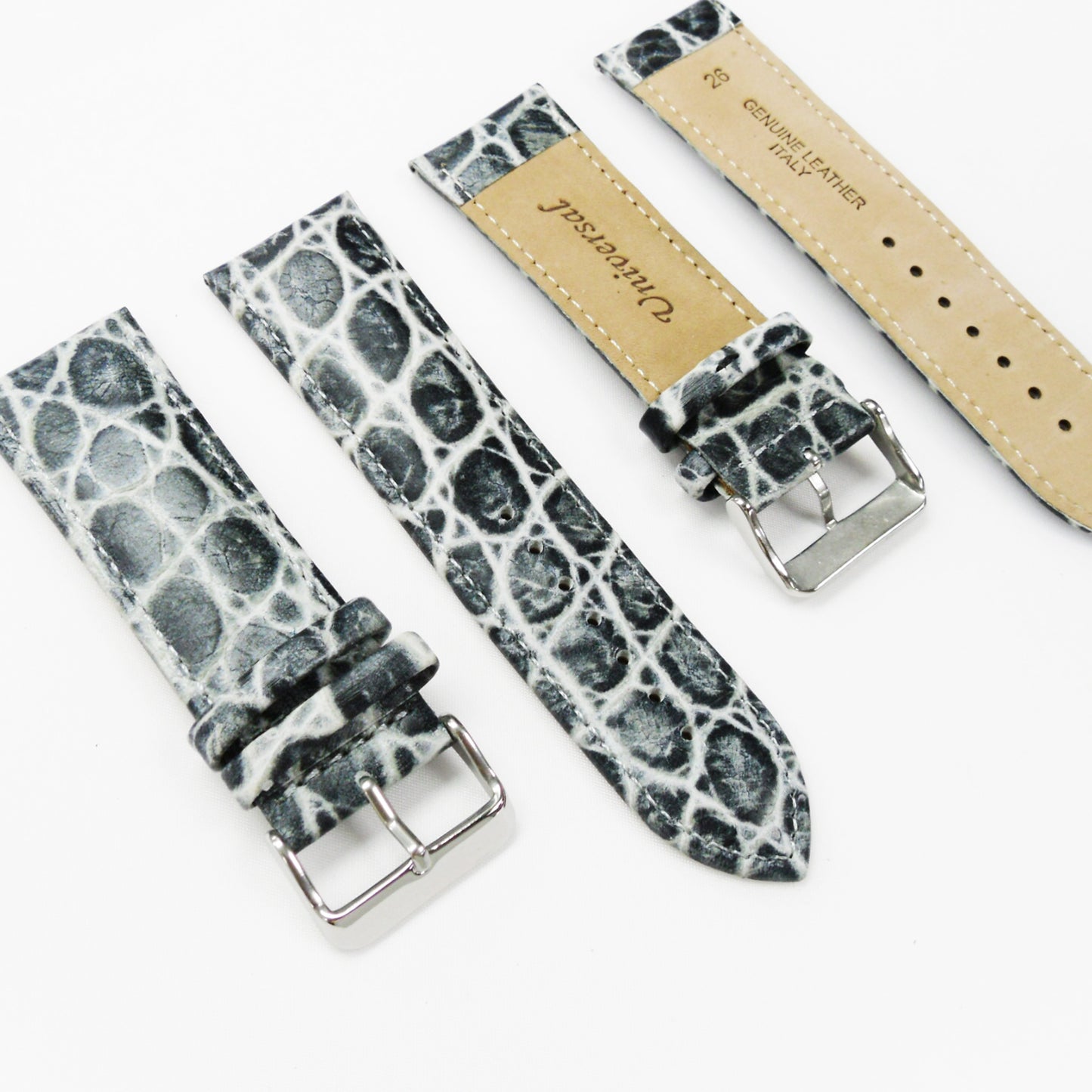 Crocodile Watch Grain Strap For Men 24 MM and 26 MM Band, Gey Color, Regular Size, Watch Band Replacement - Universal Jewelers & Watch Tools Inc.