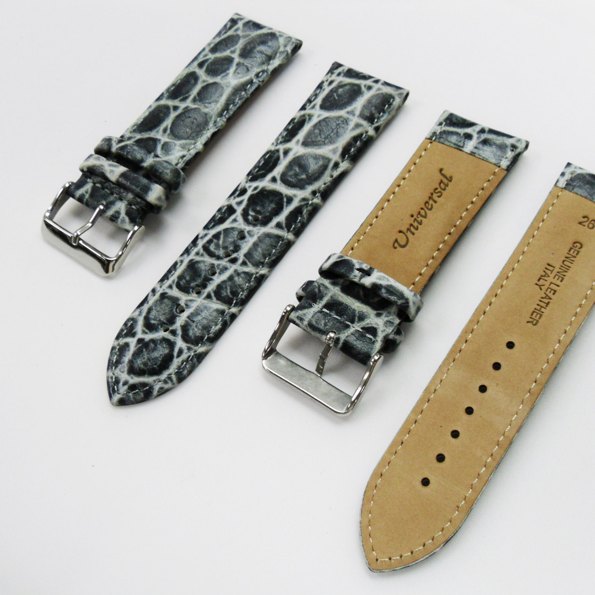 Crocodile Watch Grain Strap For Men 24 MM and 26 MM Band, Gey Color, Regular Size, Watch Band Replacement - Universal Jewelers & Watch Tools Inc.