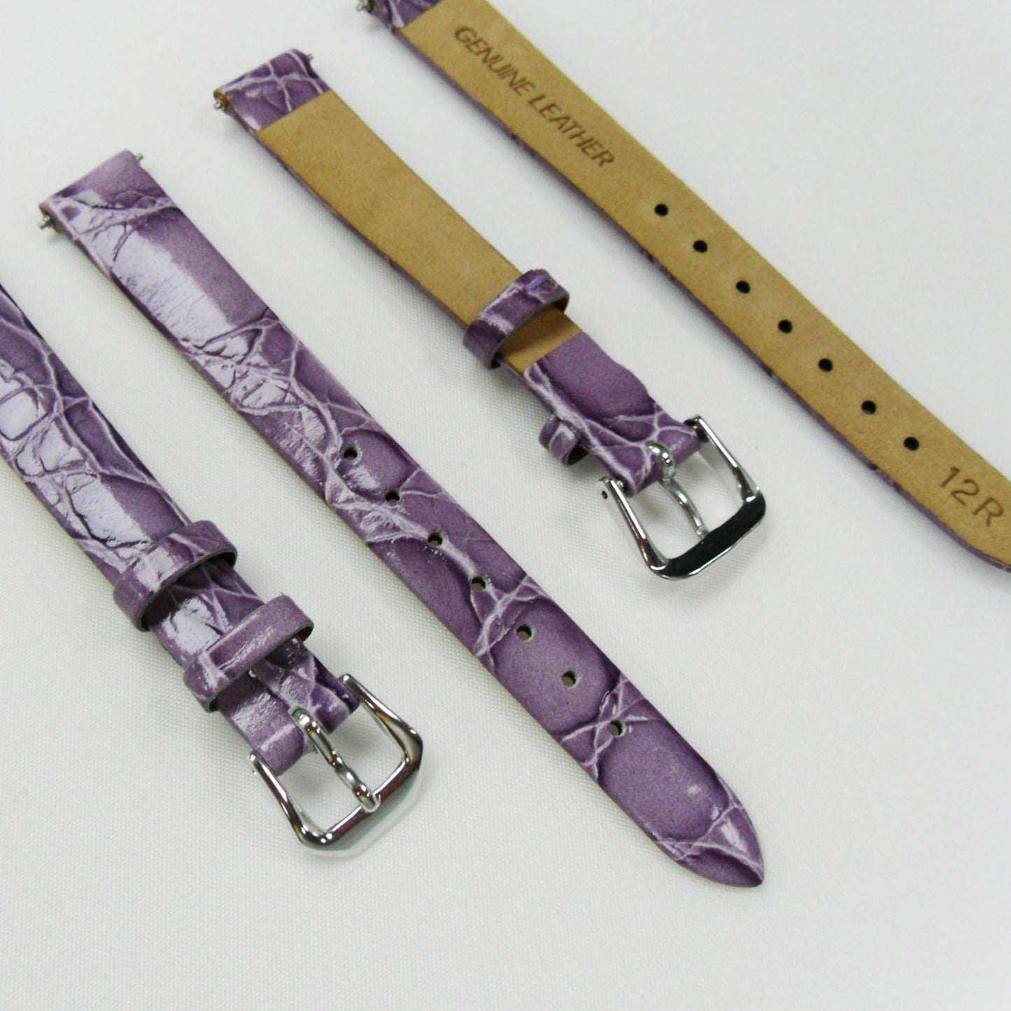 Crocodile Watch Grain Strap For Men and Women 12 MM Band Purple and Red Color, Regular Size, Watch Band Replacement - Universal Jewelers & Watch Tools Inc.