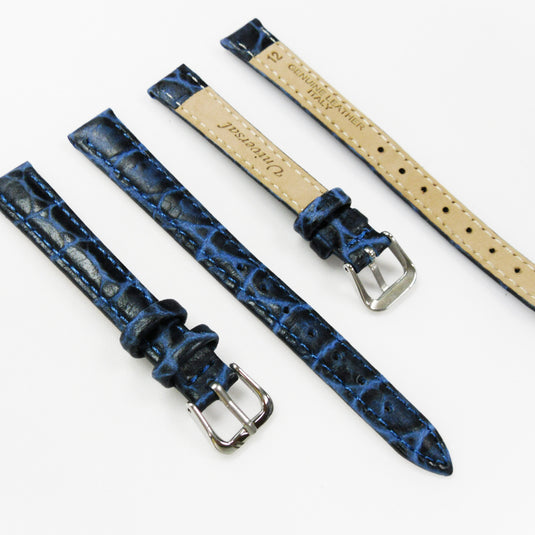 Crocodile Watch Grain Strap For Men and Women 12 MM and 14 MM Band Blue and Grey Color, Regular Size, Watch Band Replacement