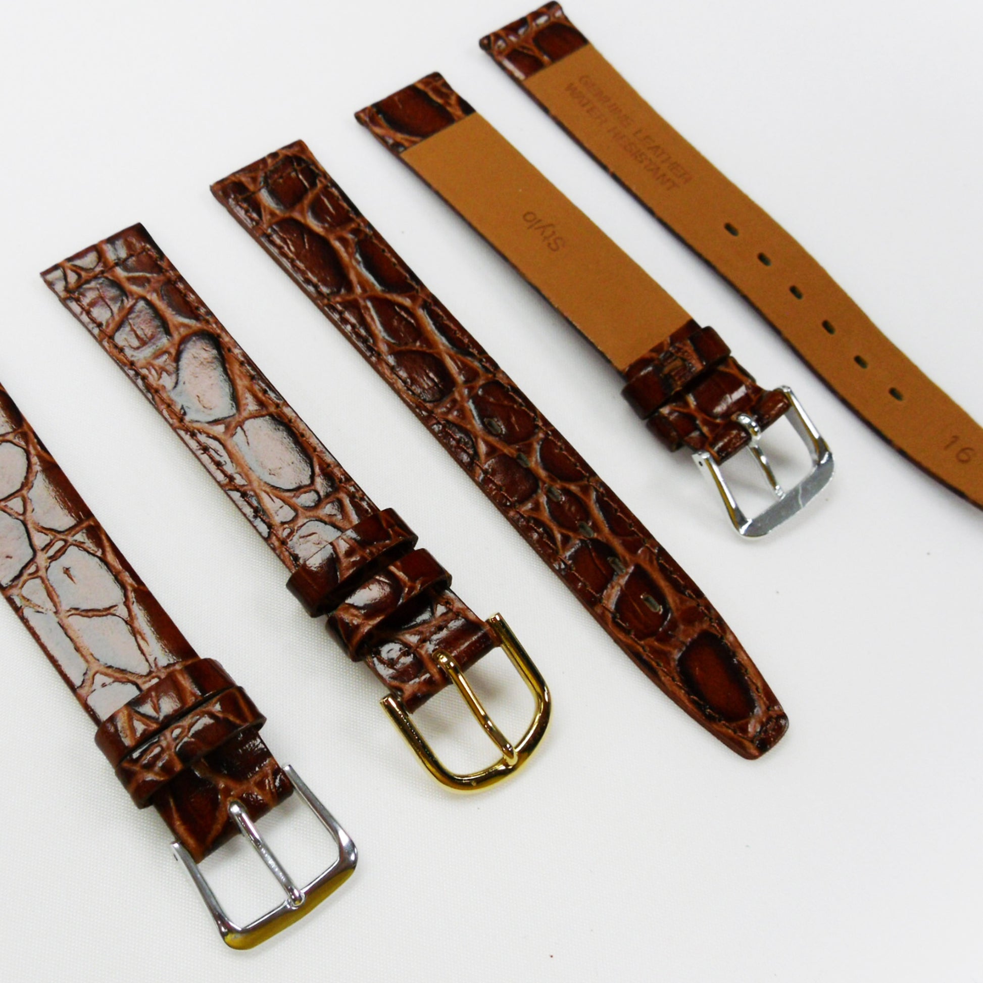 Crocodile Watch Grain Strap For Men 16 MM Band Brown Color, Regular Size, Watch Band Replacement - Universal Jewelers & Watch Tools Inc.
