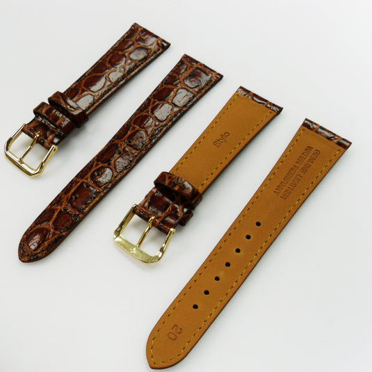 Crocodile Watch Grain Strap For Men 16 MM and 20 MM Band Brown Color, Regular Size, Watch Band Replacement