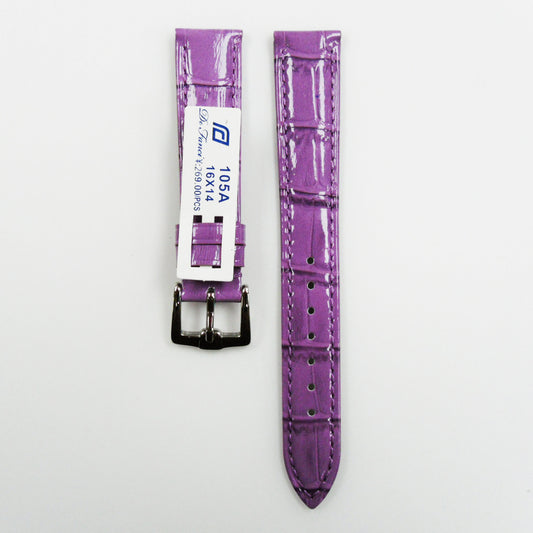 Shiny and Glowing Alligator Genuine Leather, Special Watch Strap, Padded, 14x 12 MM, Purple Color, Stitched, Regular Size, Silver Buckle, Watch Band Replacement - Universal Jewelers & Watch Tools Inc.