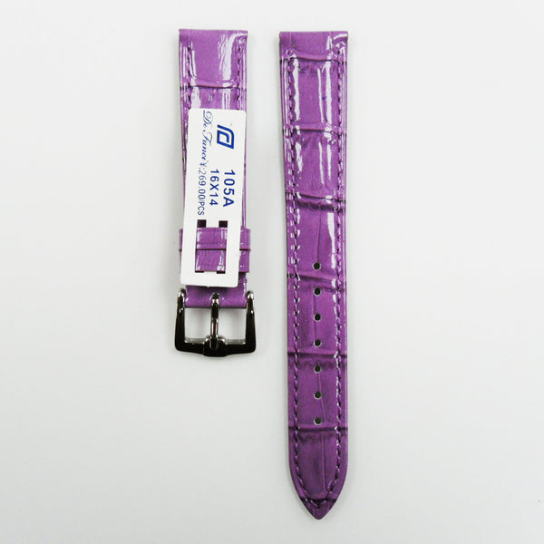 Shiny and Glowing Alligator Genuine Leather, Special Watch Strap, Padded, 14x 12 MM, Purple Color, Stitched, Regular Size, Silver Buckle, Watch Band Replacement