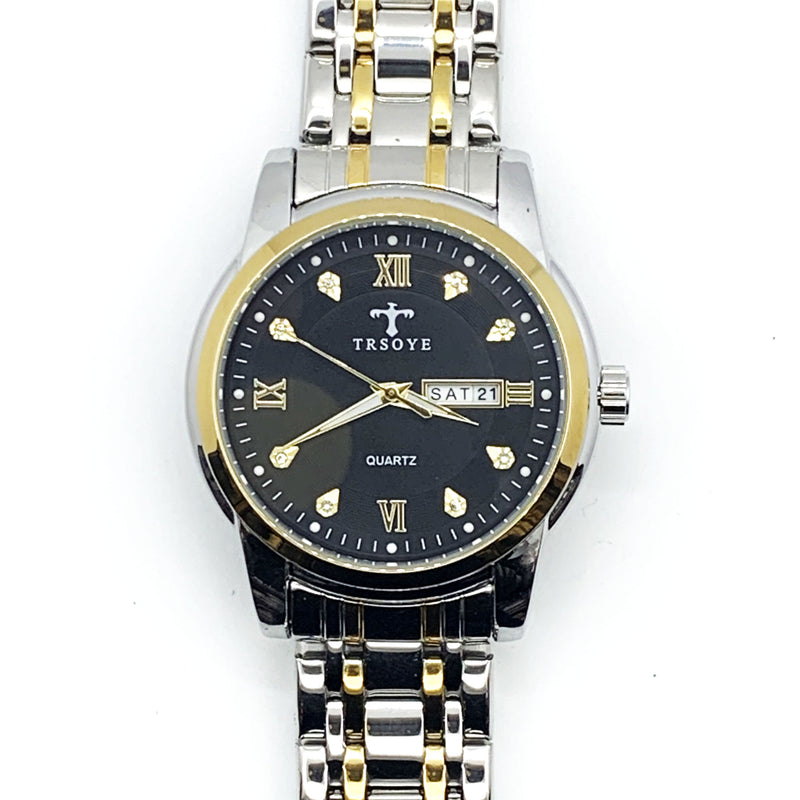 Load image into Gallery viewer, Luxury Black Dial Day and Date Men&#39;s Stainless Steel Two Tone Dress Watch
