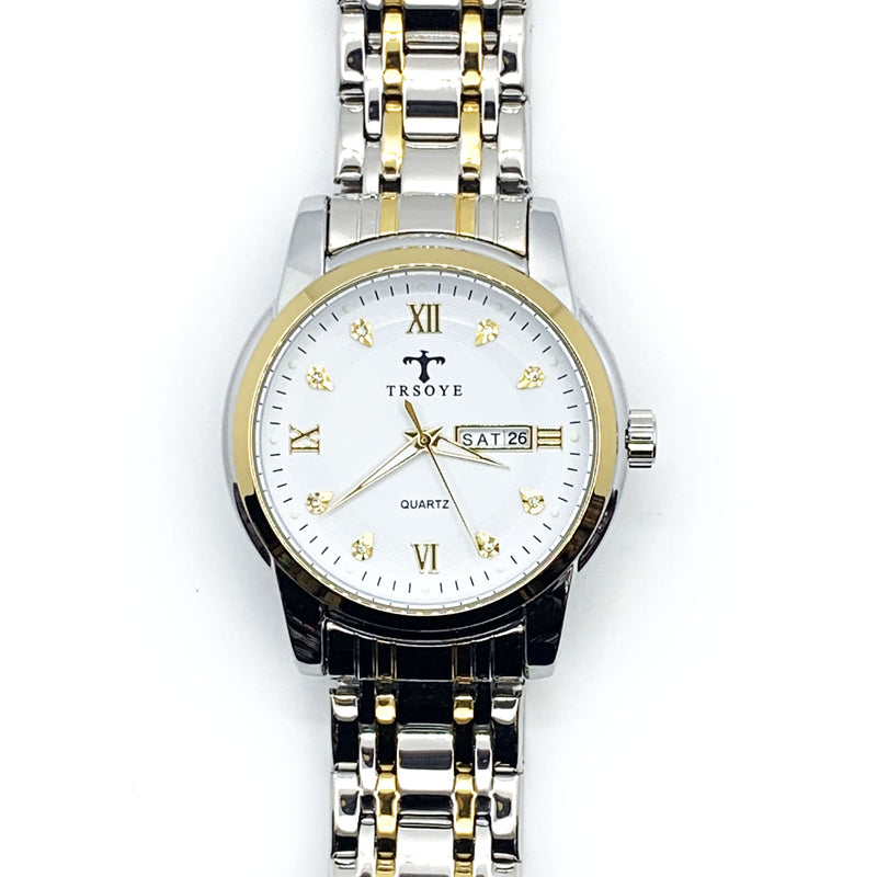 Load image into Gallery viewer, Luxury White Dial Day and Date Men&#39;s Stainless Steel Two Tone Dress Watch
