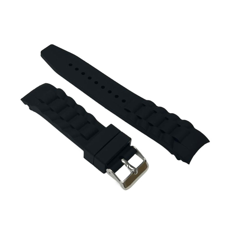 Load image into Gallery viewer, Curved End Black Textured and Stylized Silicone Patterned Watch Strap, 22mm Wide
