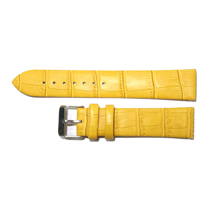 Genuine Leather Watch Band 12-24mm Flat Alligator Grain Black Brown Blue Red Yellow - Universal Jewelers & Watch Tools Inc. 