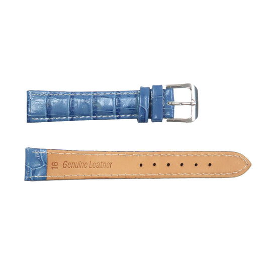 Genuine Leather Watch Band 16-20mm Padded Alligator Grain Stitched Golden Black Blue Green Pink - Universal Jewelers & Watch Tools Inc. 