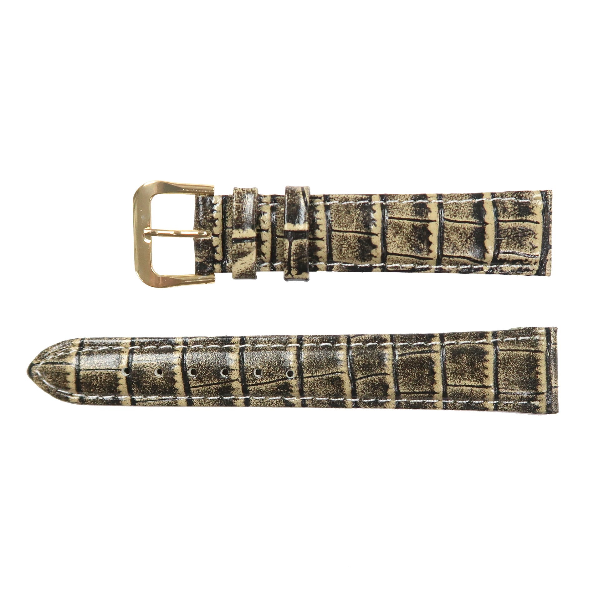 Genuine Leather Watch Band 16-20mm Padded Alligator Grain Stitched Golden Black Blue Green Pink - Universal Jewelers & Watch Tools Inc. 