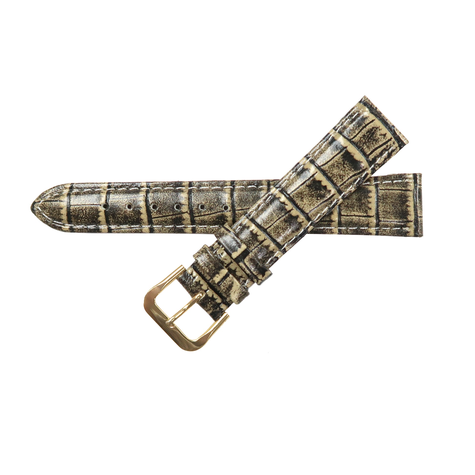 Genuine Leather Watch Band 16-20mm Padded Alligator Grain Stitched Golden Black Blue Green Pink - Universal Jewelers & Watch Tools Inc. 