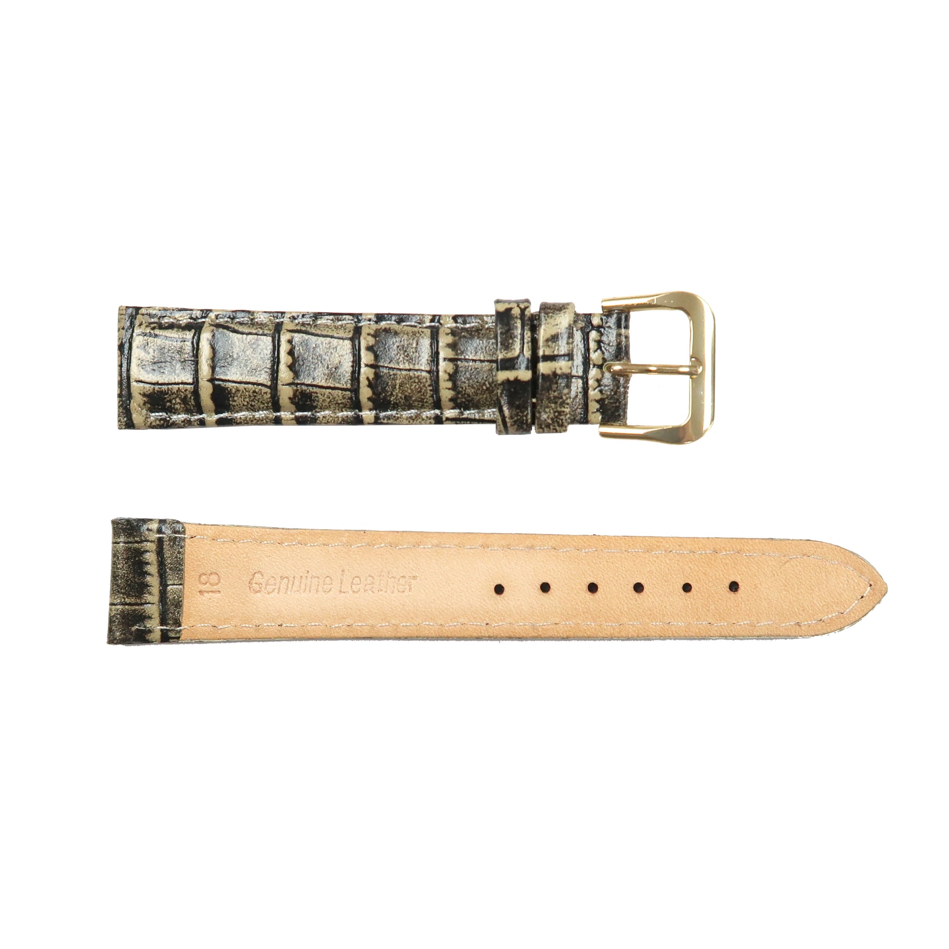 Genuine Leather Watch Band 16-20mm Padded Alligator Grain Stitched Golden Black Blue Green Pink - Universal Jewelers & Watch Tools Inc. 