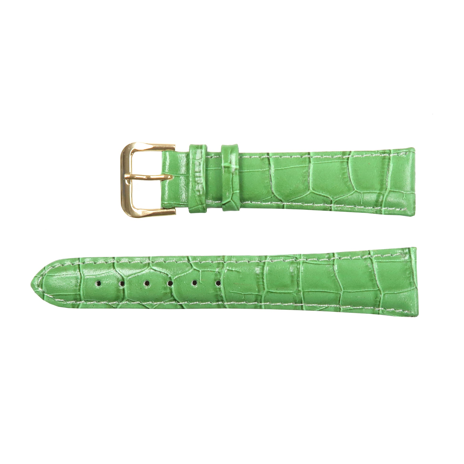 Genuine Leather Watch Band 16-20mm Padded Alligator Grain Stitched Golden Black Blue Green Pink - Universal Jewelers & Watch Tools Inc. 