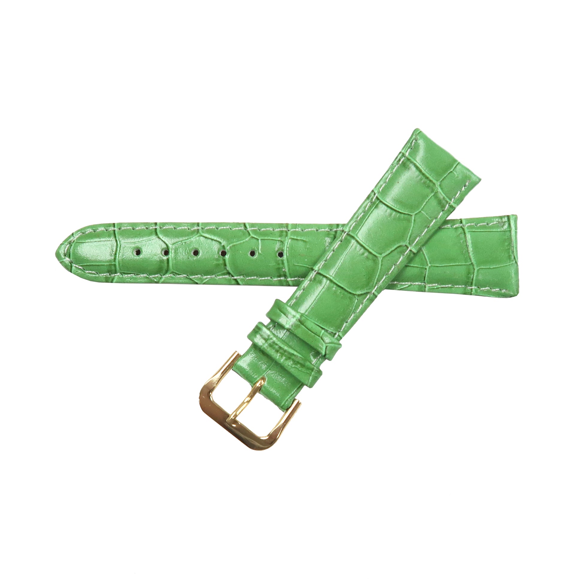 Genuine Leather Watch Band 16-20mm Padded Alligator Grain Stitched Golden Black Blue Green Pink - Universal Jewelers & Watch Tools Inc. 