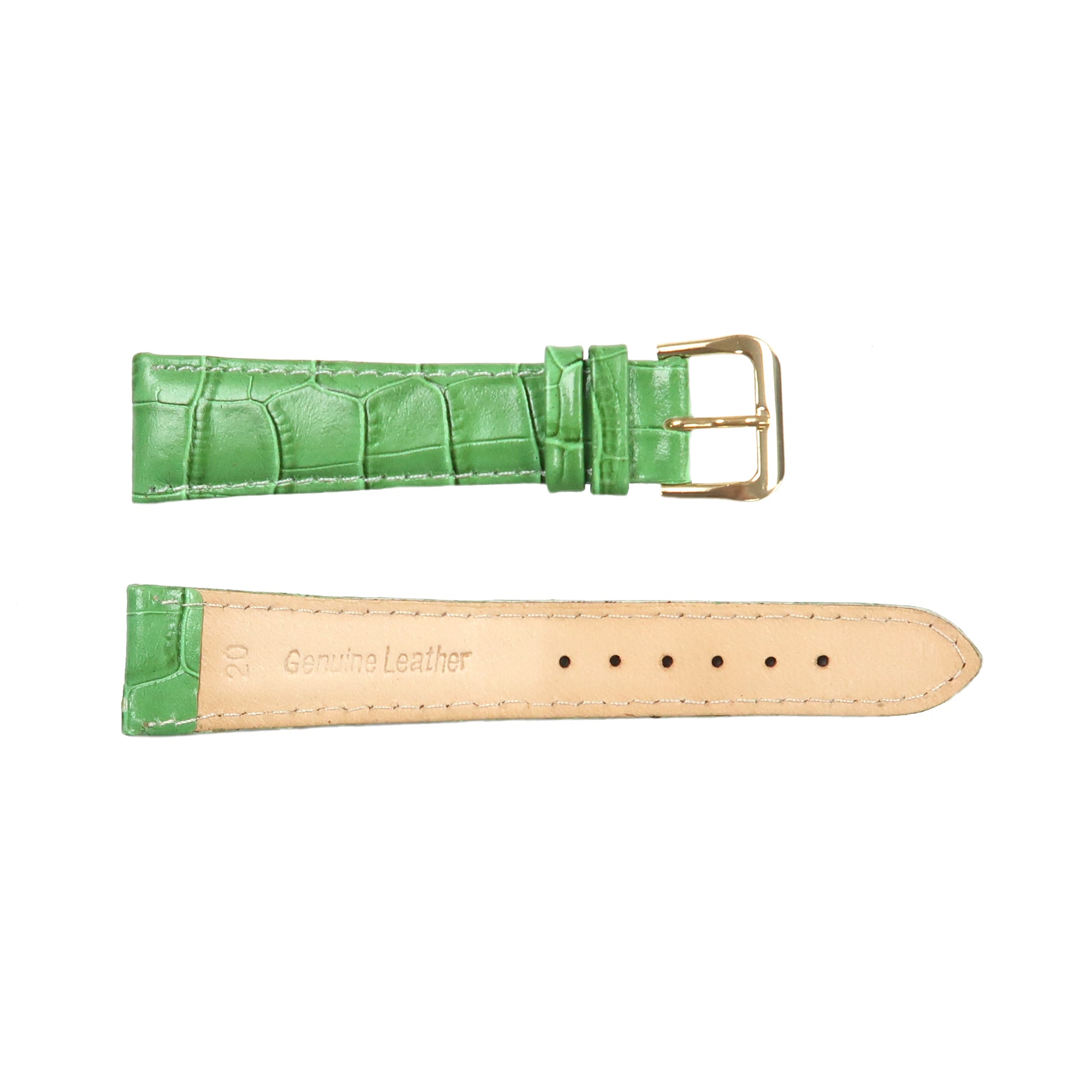 Genuine Leather Watch Band 16-20mm Padded Alligator Grain Stitched Golden Black Blue Green Pink - Universal Jewelers & Watch Tools Inc. 