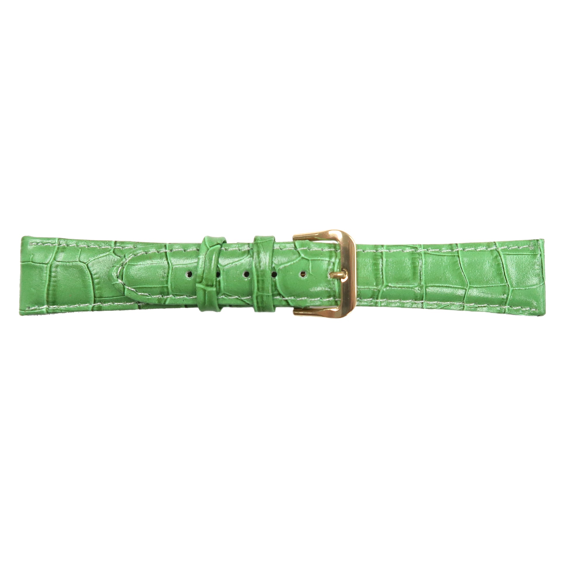 Genuine Leather Watch Band 16-20mm Padded Alligator Grain Stitched Golden Black Blue Green Pink - Universal Jewelers & Watch Tools Inc. 