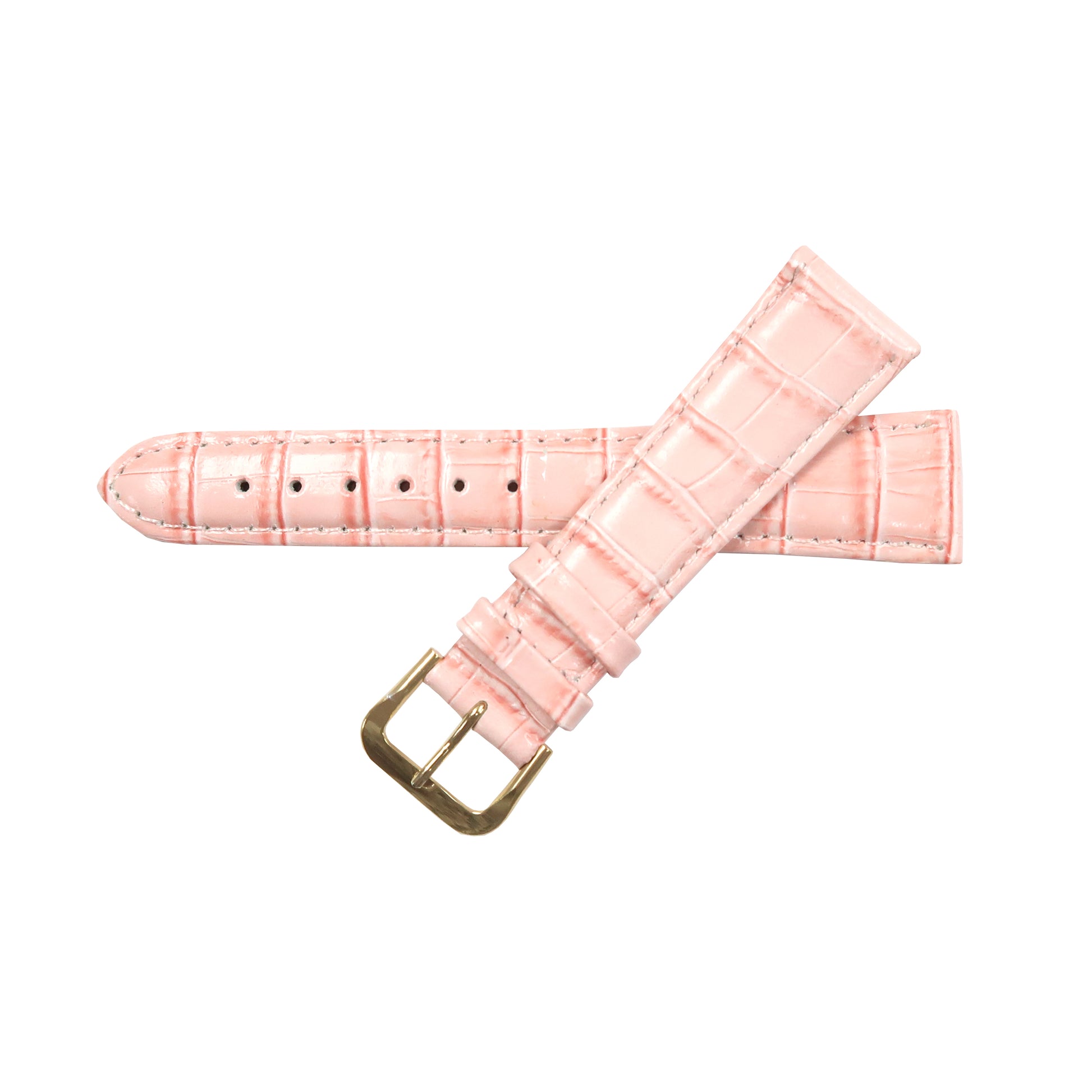 Genuine Leather Watch Band 16-20mm Padded Alligator Grain Stitched Golden Black Blue Green Pink - Universal Jewelers & Watch Tools Inc. 