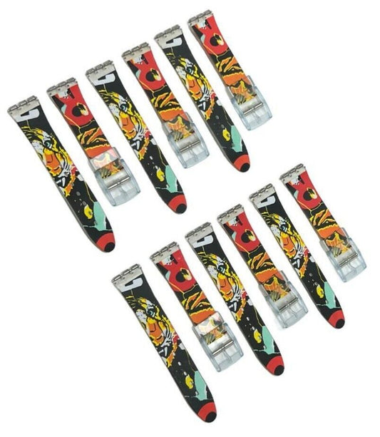 Plastic PVC Watch Band Strap Art Design Swatch Replacement Including Pins 17mm - Universal Jewelers & Watch Tools Inc.